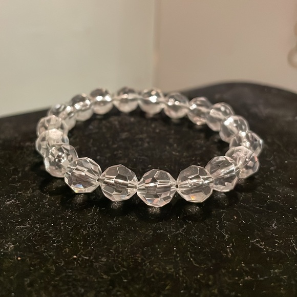 8” crystal clear beaded stackable stretch bangle bracelet - Picture 4 of 11
